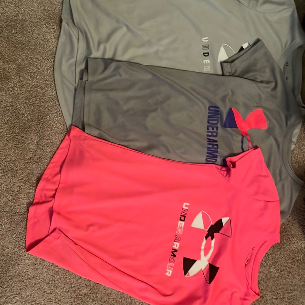 Three piece under armor athletic shirts for 8-10 girlies!